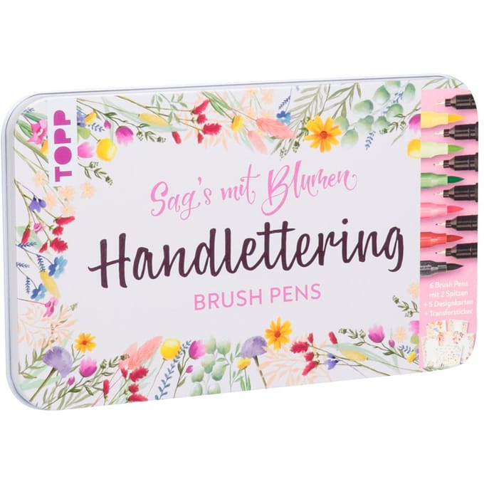 Handlettering design doos Brush Pens Zeg het met bloemen