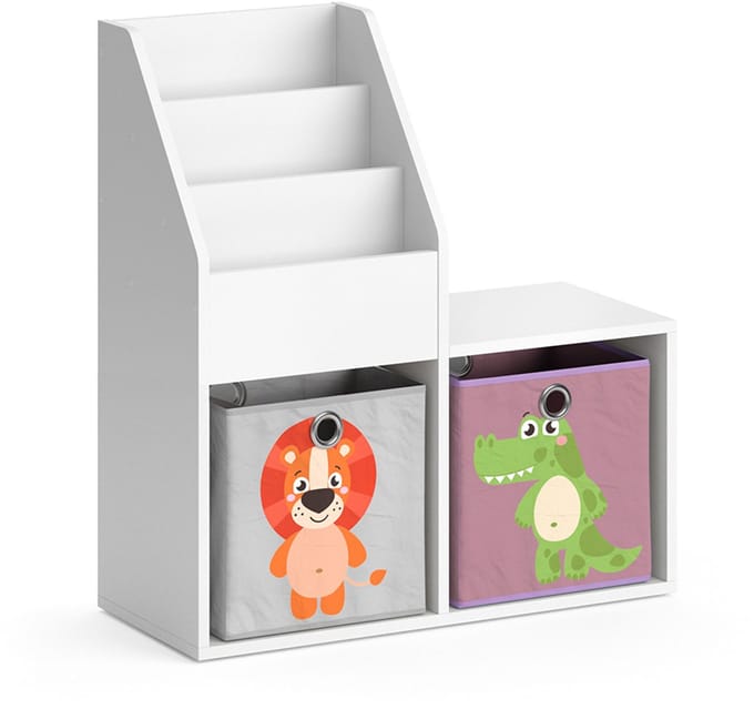 Vicco Luigi Kinderboekenkast – 30.9 x 79 cm Mini, met 2 vouwboxen opt.3 Wit