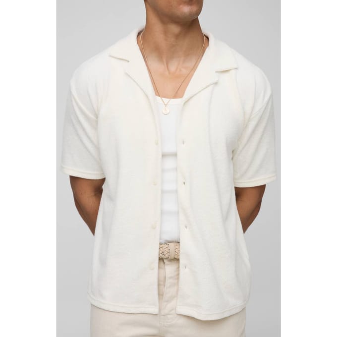 Oversized Revere Towelling Shirt | Ecru | Size Medium