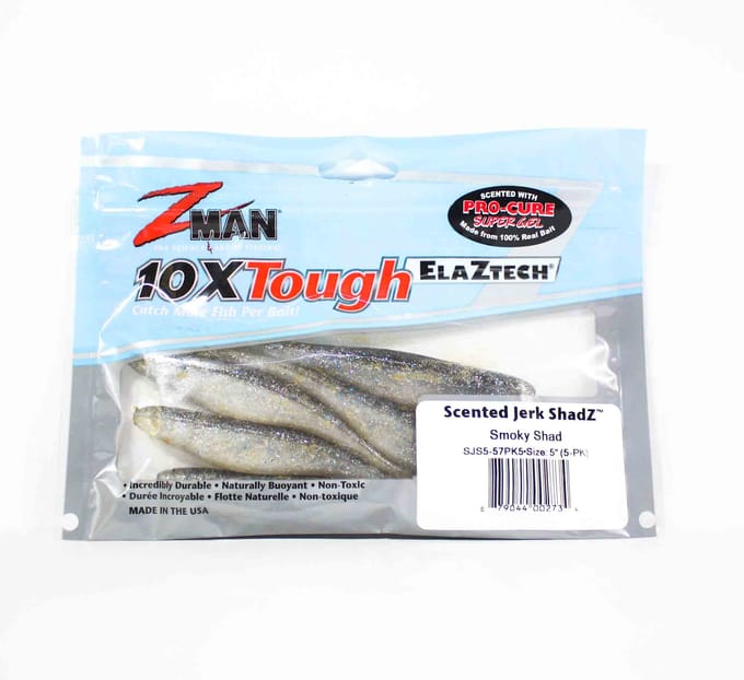 Zman Soft Lure Jerk ShadZ 5 Inch 5/Pack Smoky Shad (2734) white
