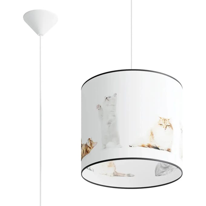 Hanglamp KITTY 30 met kattenillustraties op de kap - Sollux Lighting - IP20 - Veelkleurig pvc behuizing - 30 x 30 x 95 cm - 1 x E27 LED, exclusief lichtbron - Max. 15 W - Moderne hanglamp voor gang, kinderkamer en slaapkamer