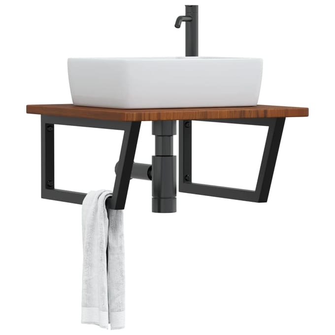 vidaXL - Badkamer - wandschap - staal - en - massief - eikenhout