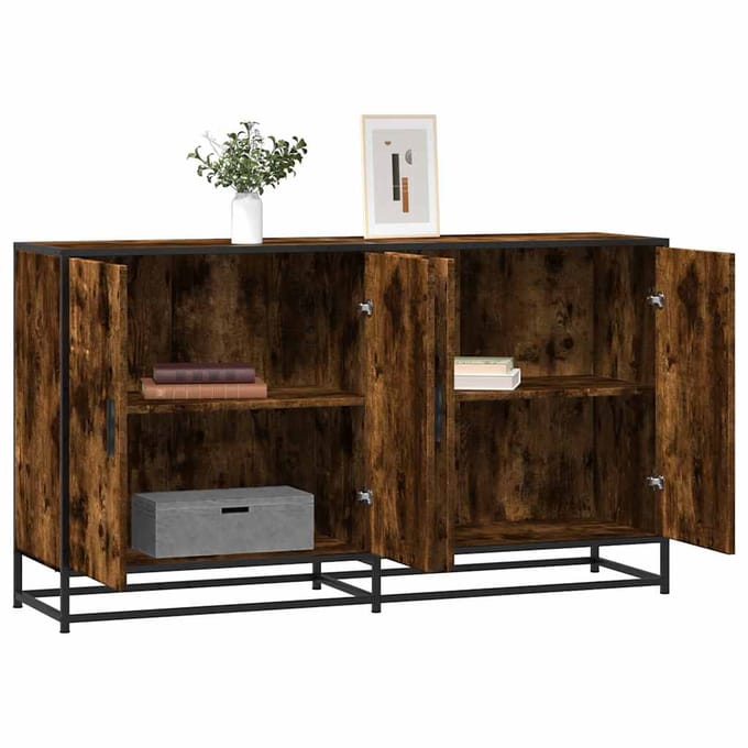 vidaXL - Dressoir - 134x35x76 - cm - bewerkt - hout - gerookt - eikenkleurig