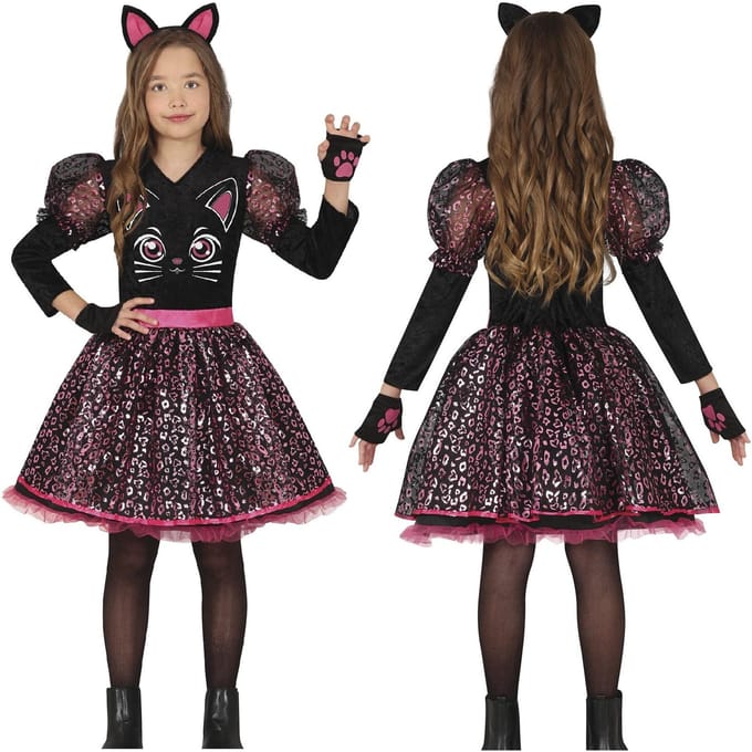 Costume Tenue Déguisement Robe Chat Noir Chaton Carnaval Bal 5-6 Ans black