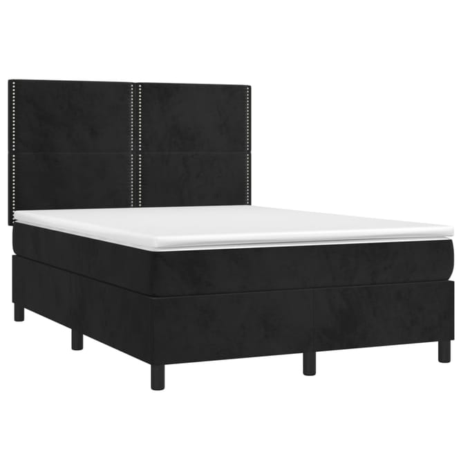vidaXL - Boxspring - met - matras - en - LED - fluweel - zwart - 140x190 - cm