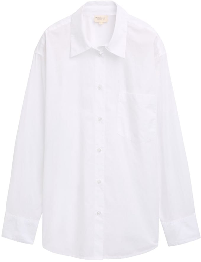 Tom Tailor Denim - Oversized overhemdblouse met borstzak - Maat XS - White