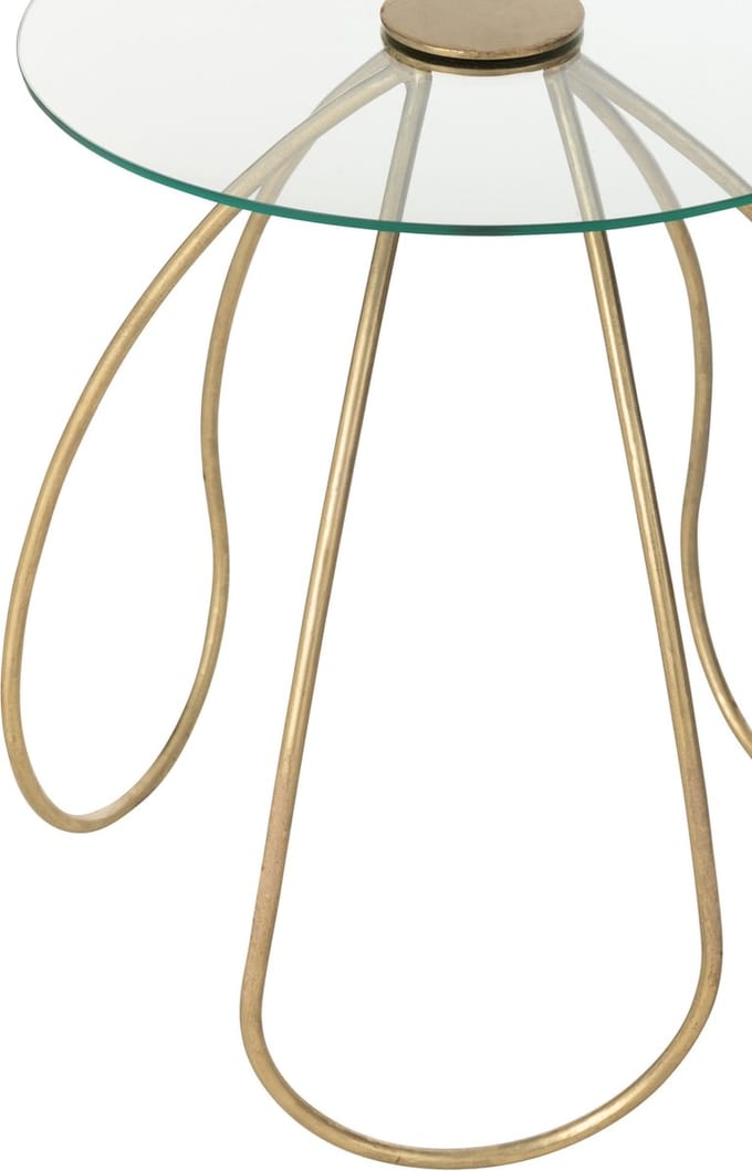 J-Line tafel Rond - metaal/glas - goud - 2 stuks