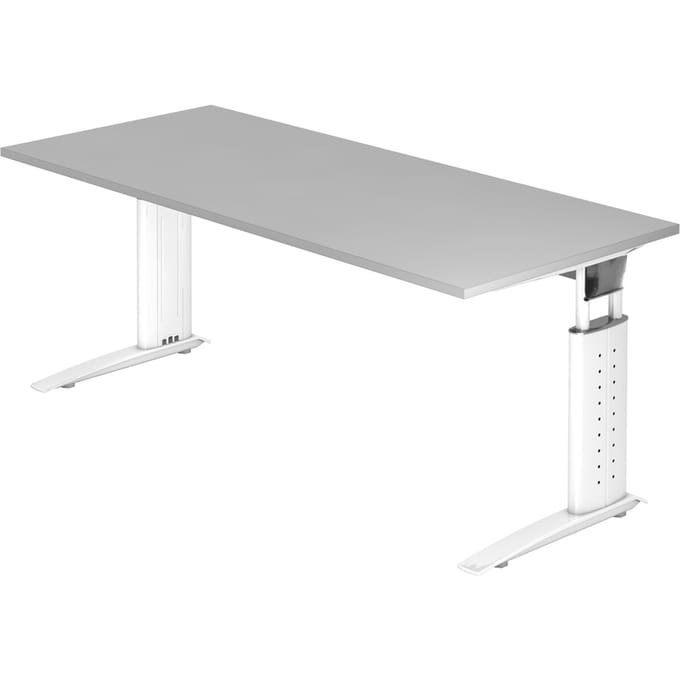 Bureautafel TARVIS, C-poot, vierkant, B 1800 mm, onderstel wit, in hoogte verstelbaar, lichtgrijs