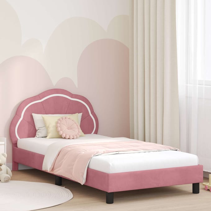 vidaXL - Kinderen - bedframe - met - hoofdboard - Roze - 80 - x - 200 - cm - Fluweel