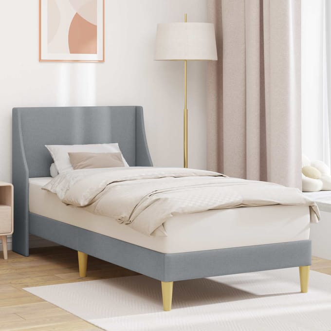 vidaXL - Bedframe - Effen - met - hoofdeinde - Lichtgrijs - 90 - x - 200 - cm - Stof