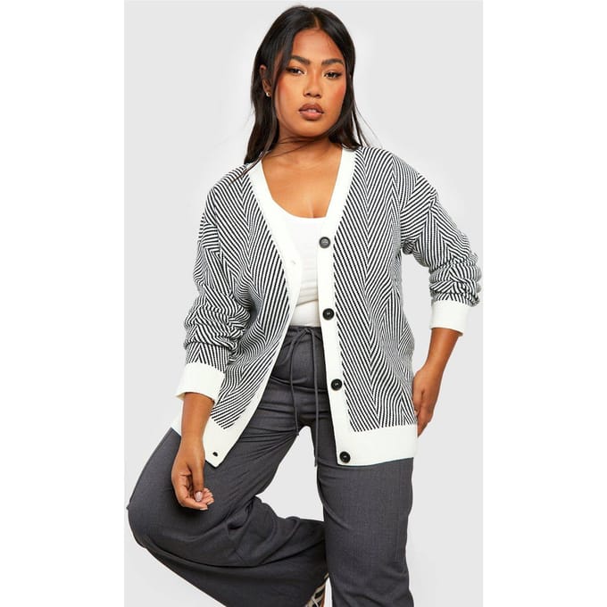 boohoo Dames Plus Mono Oversized Cardigan | Zwart | Maat: 48