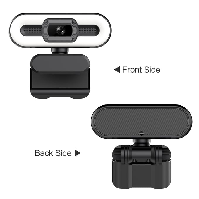 Webcam USB 4K Plug and Play avec éclairage de microphone intégré pour diffusion en direct d'appels vidéo Full HD noir