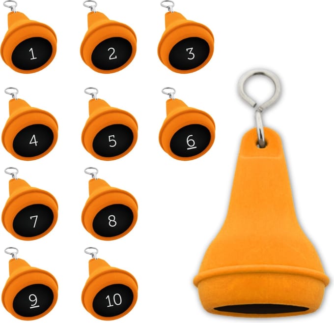 Peervormige sleutelhangers 10 stuks (+ gravering 1 t/m 10) - Oranje