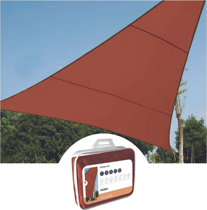 Perel Schaduwdoek, waterafstotend, 3.6 x 3.6 x 3.6 m, 160 g/m², polyester, driehoek, terracotta