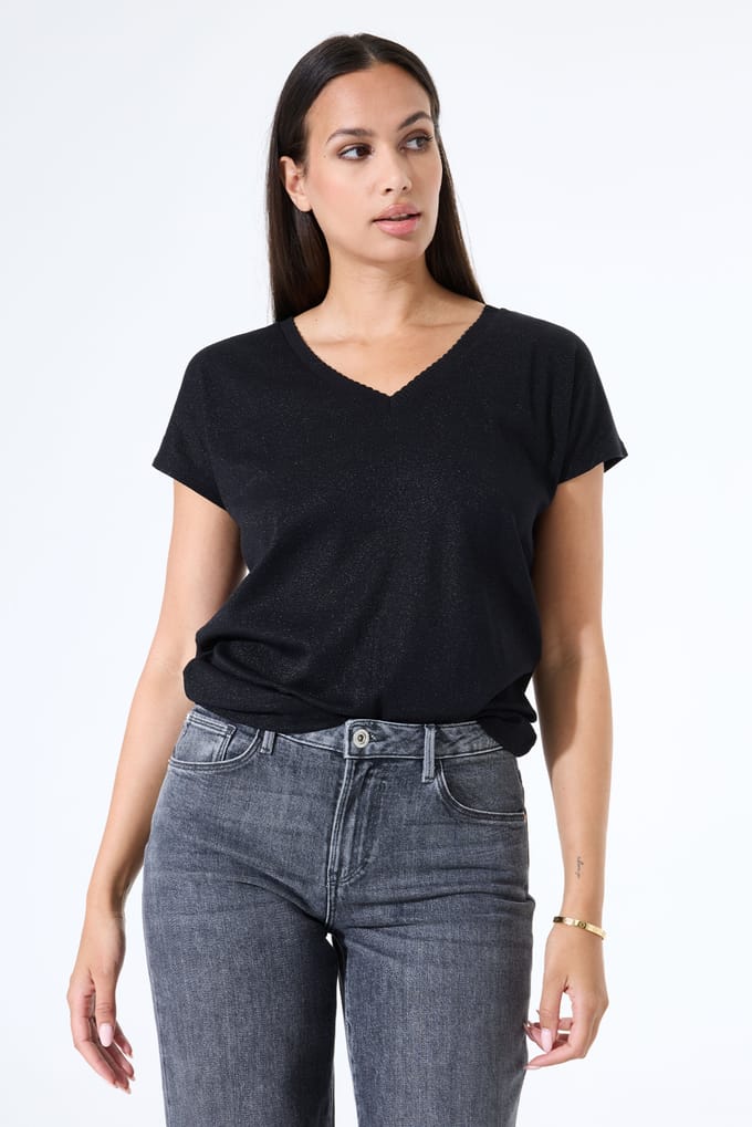 GARCIA Dames Effen T-shirt Zwart Korte mouw