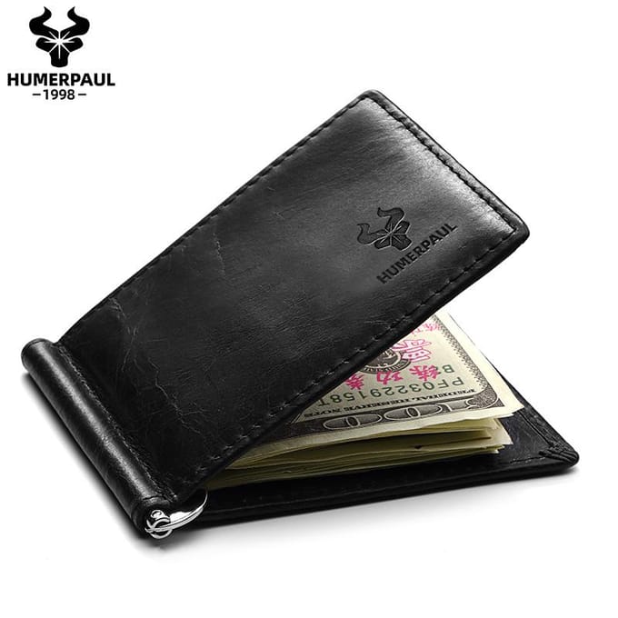HUMERPAUL Herenportemonnee Leer Lichtgewicht Bi-fold Geldclip Slanke Modeportemonnee M bruin