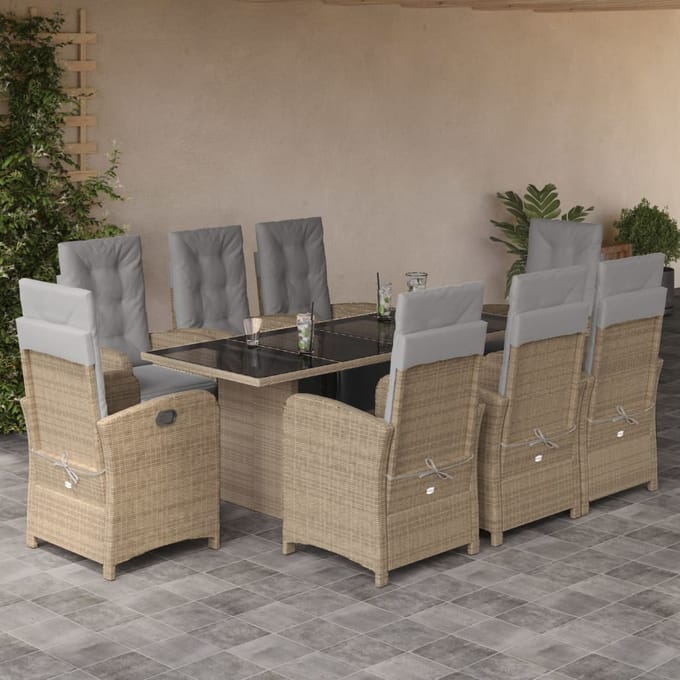 vidaXL - 9-delige - Tuinset - met - kussens - poly - rattan - beige