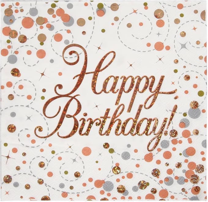 Oaktree - Servetten - Happy Birthday Rose Gold (16 stuks)