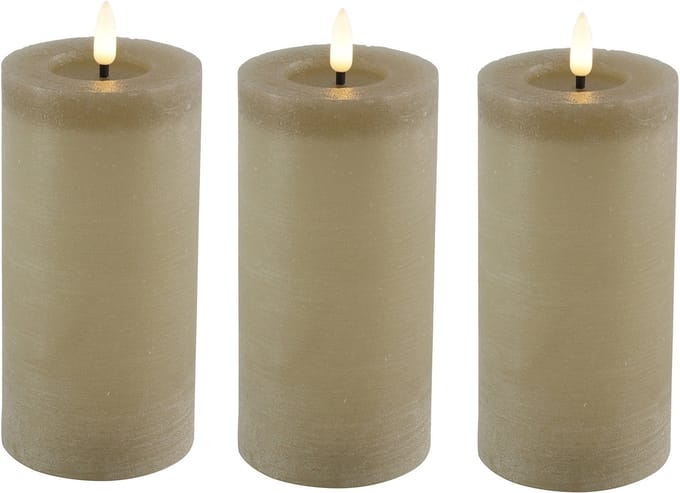 Countryfield Lyon LED kaars/stompkaars - 3x - beige - D7,5 x H15 cm - timer