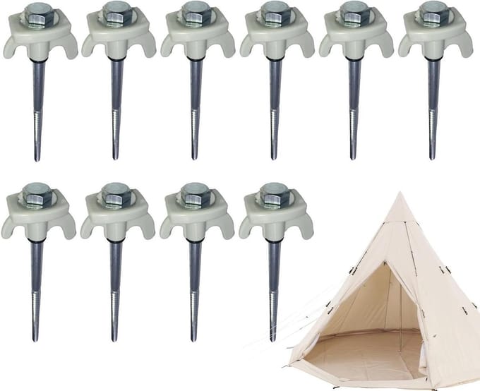 Inschroefpalen - Tentharingen - Outdoor Verankering - Robuuste Staalconstructie - 24.4cm Lengte - Lichtgrijs
