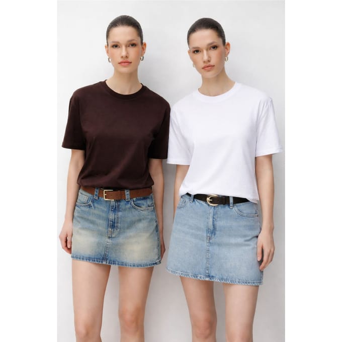 Oversized Geribbelde Crew Neck Twee-Delige T-Shirt Set