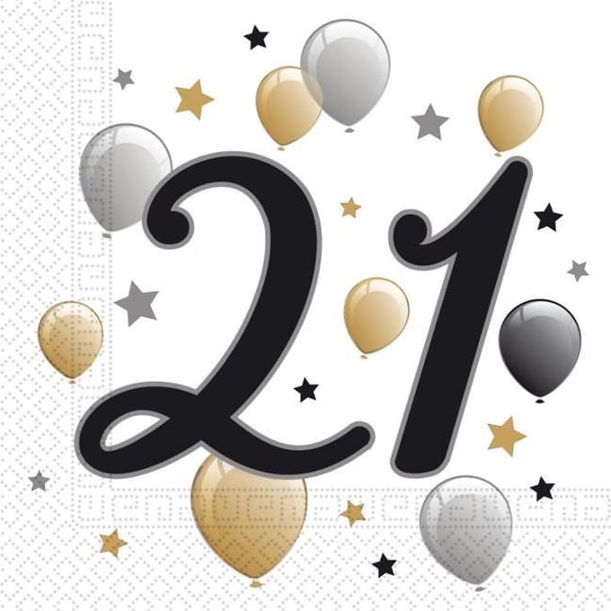 Procos Servetten 21 Jaar 33 X 33 Cm Papier Wit/goud 20 Stuks