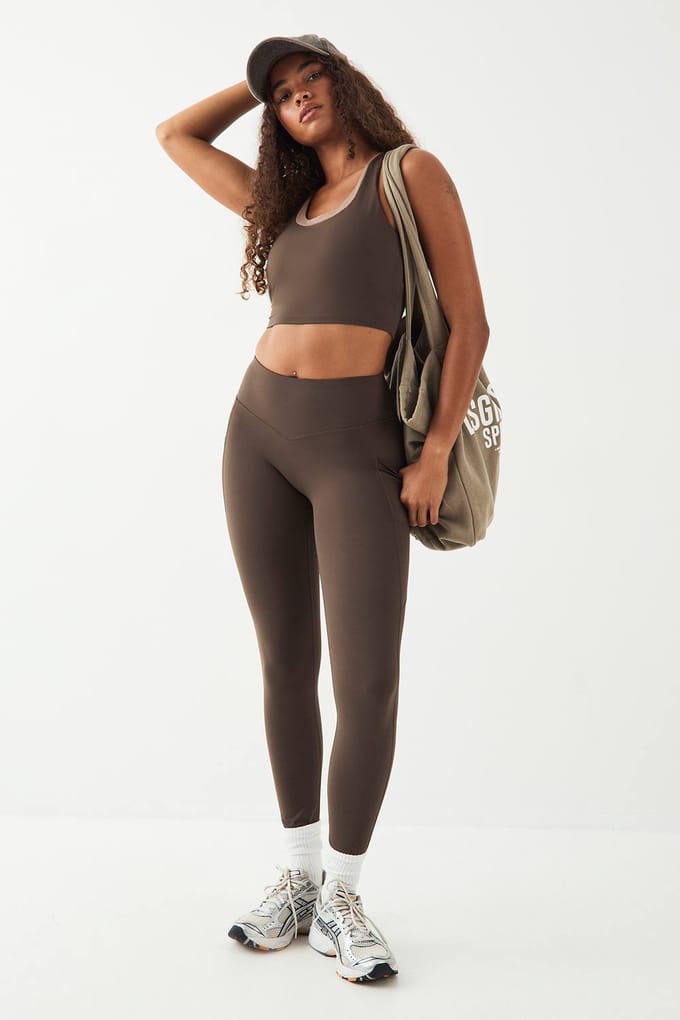 Dames DSGN Studio Ultra Sculpt Contrast Longline Sport-BH | Espresso | Maat: Medium