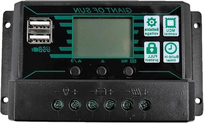Zonnecontroller PWM - Laadregelaar USB - Energie Opwekken - LCD Scherm - 12V 24V - Zwart
