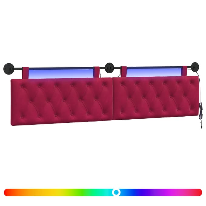 vidaXL - Hangend - hoofdbord - Met - LED-verlichting - Wijnrood - Fluweel