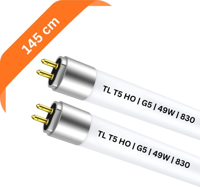 2x T5 TL buis 145 cm – 830 Warm Wit 3000K – 49W – G5 fitting – 4312 lumen – Ø 1.6 cm