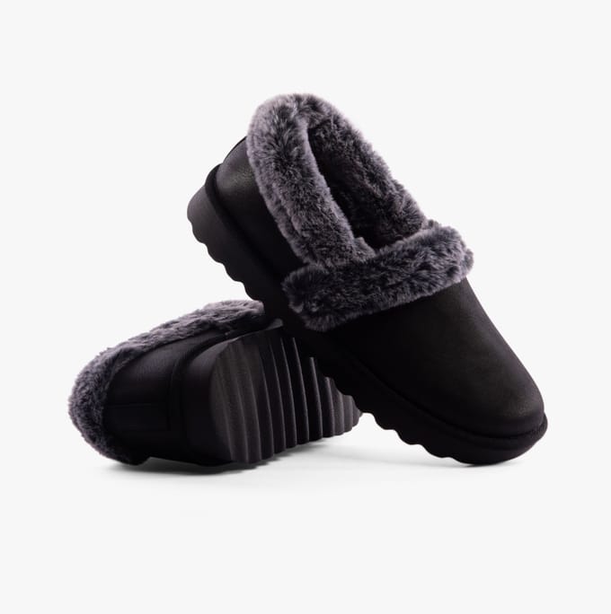 Skechers Cozy Up Polyester Dames Zwarte Slippers