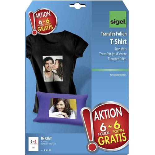 Sigel inkjet transferfolie A4 blanco 6 vel + 6 vel gratis voor donkere kleding / textiel