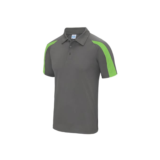 Just Cool - Cool Contrasterend Polo - Charcoal (Solid)/Lime Green maat M