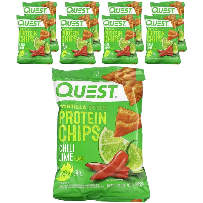 Quest Nutrition Protein Tortilla Chips (8x32g) Chili Lime - Functionele voeding - Eiwit Snacks