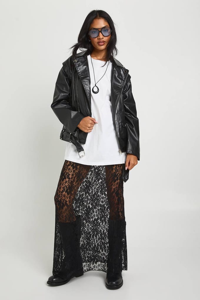 boohoo Dames 2 in 1 Oversized Bikerjas | Black | Maat: 12