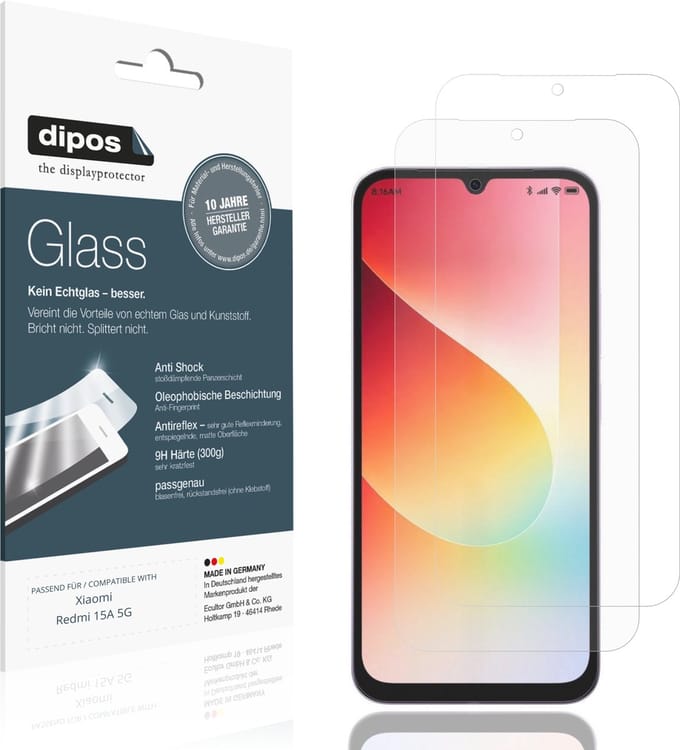 dipos – 2x Matte Pantserfolie geschikt voor Xiaomi Redmi 15A 5G | 9H Screenprotector