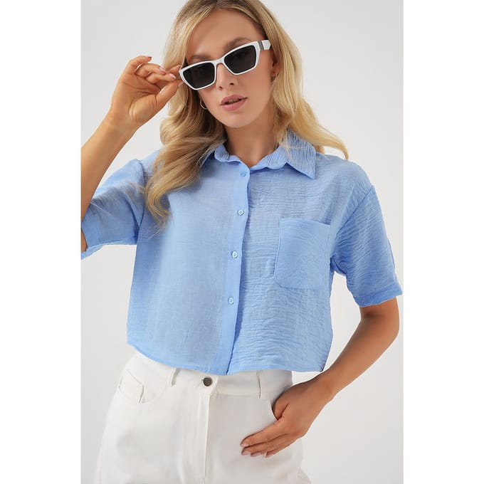 Gestructureerde Crop Shirt met Zak