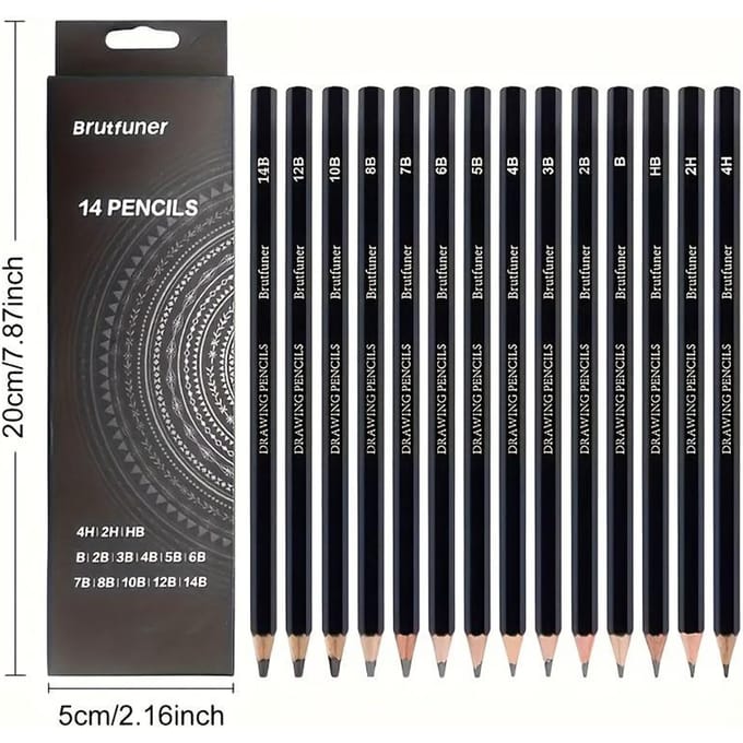 14 stuks Professionele Schetspotloodset 4H-14B Studenten Schetspotloden voor Kunst Schilderen gray