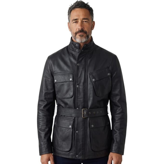Heren Zwarte Lamsleer Safari Parka Jas - Dresden