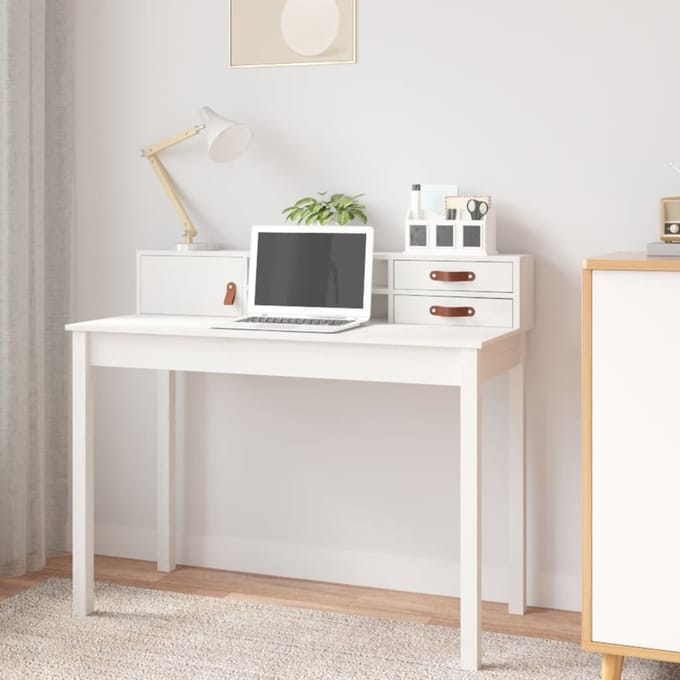 vidaXL - Bureau - 110x50x93 - cm - massief - grenenhout - wit