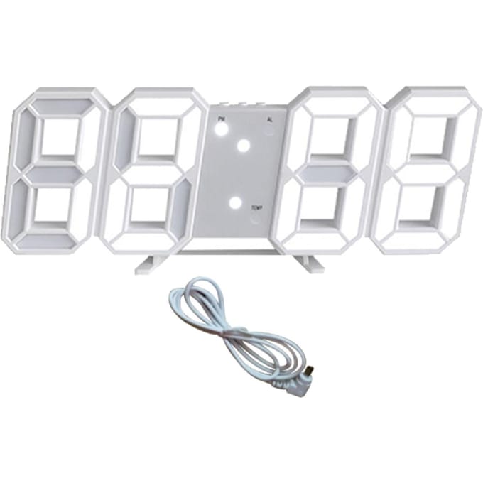 3D LED Digitale Wandklok Dimbaar Nachtlampje Decor LED Digitale Wekkers met Temperatuur white