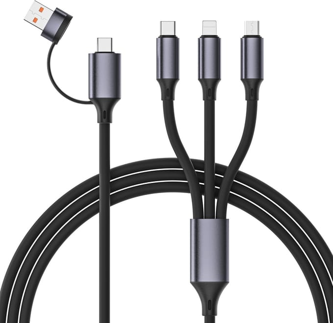 USB-A en USB-C naar Lightning, Micro-USB-B en USB-C - 1,5 meter - Zwart