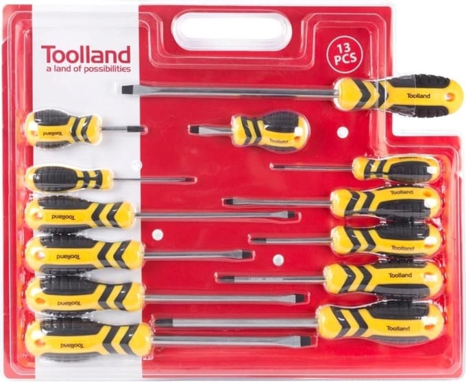 Toolland Schroevendraaierset, 13-delig, chroom-vanadium, magnetische punt, ergonomisch, antislip
