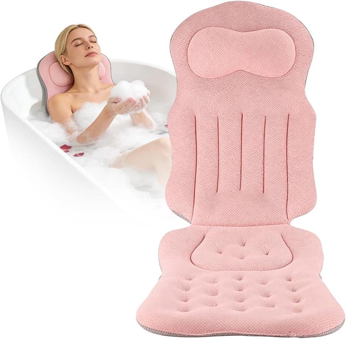Badkussen Volledig Lichaam Ergonomisch 4D Air Mesh met Zuignappen Sneldrogend Wasbaar Roze