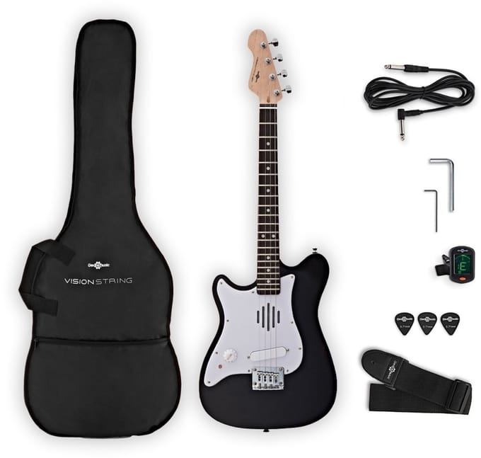 VISIONSTRING Mini Left-Handed Electric Guitar with In-Built Speaker, Black