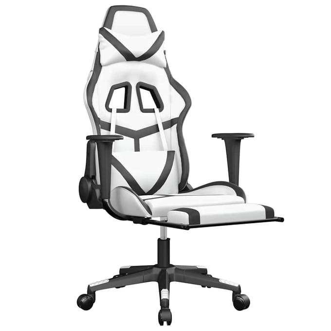 vidaXL - Massage - gamestoel - met - voetensteun - kunstleer - wit - en - zwart