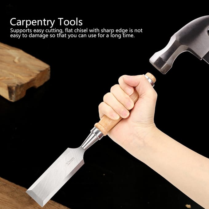 Platte Beitel Houtbewerkingsgereedschap Houten Handvat Snijgereedschap Duurzaam Industrieel Accessoire Cr V 32mm beige
