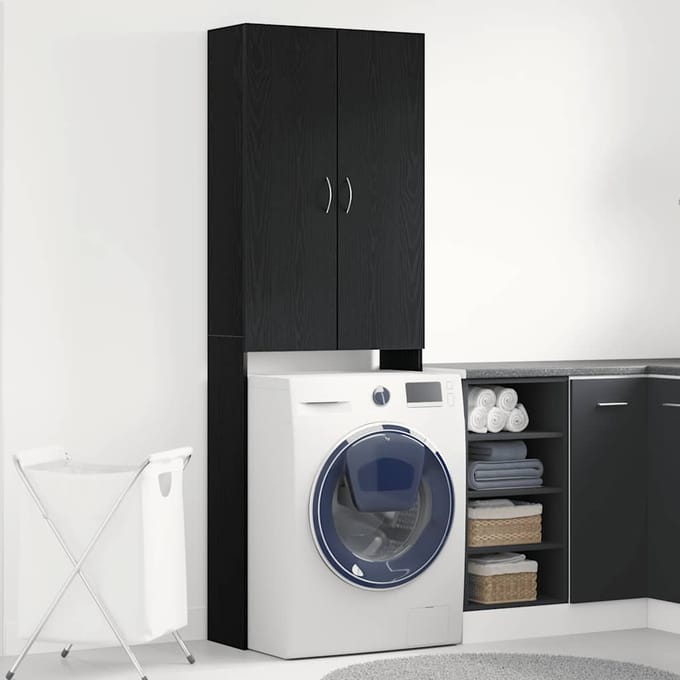 vidaXL - Wasmachinekast - 64x25,5x190 - cm - zwart - eikenkleur