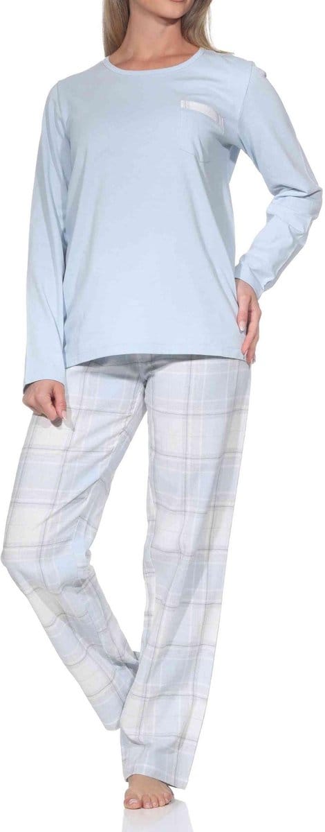Normann lange damespyjama met geruite flanellen pyjama