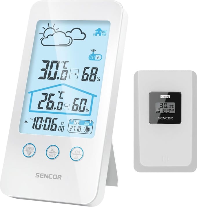 Weerstation - Weercomputer - Binnen en Buiten - Ondersteunt 3 Sensoren - 8x16x2.3 cm - Wit